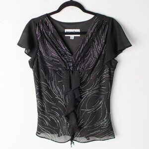 Another Thyme Women's Black Medium‎ Blouse Ruffle Shirt